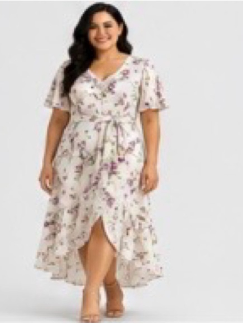 Victoria's Secret White Floral Wrap Midi Dress with Purple Print